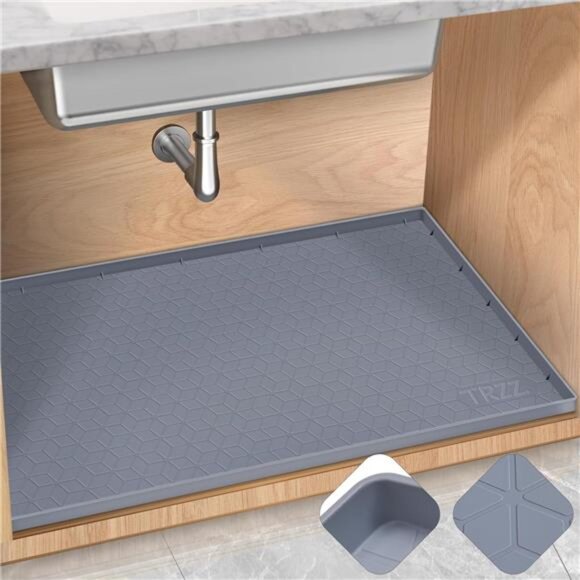 TRZZ Silicone Waterproof Under Sink Mat 34" x 22", Drip Tray and Cabinet Liner - Picture 1 of 7
